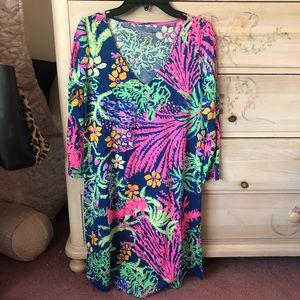 Lilly Pulitzer Cotton Pink Navy 3/4 Sleeve Dress